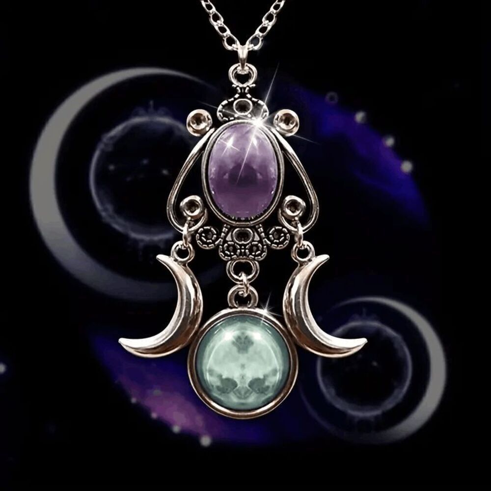 Triple Moon Goddess Pendant Necklace